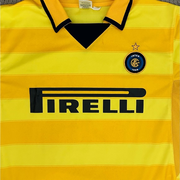 Vintage Inter FC Soccer Jersey Polo in Yellow with Pirelli Logo - Picture 2 of 5